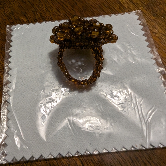 Amber Color Beaded Statement Ring Size 7 - Picture 4 of 4